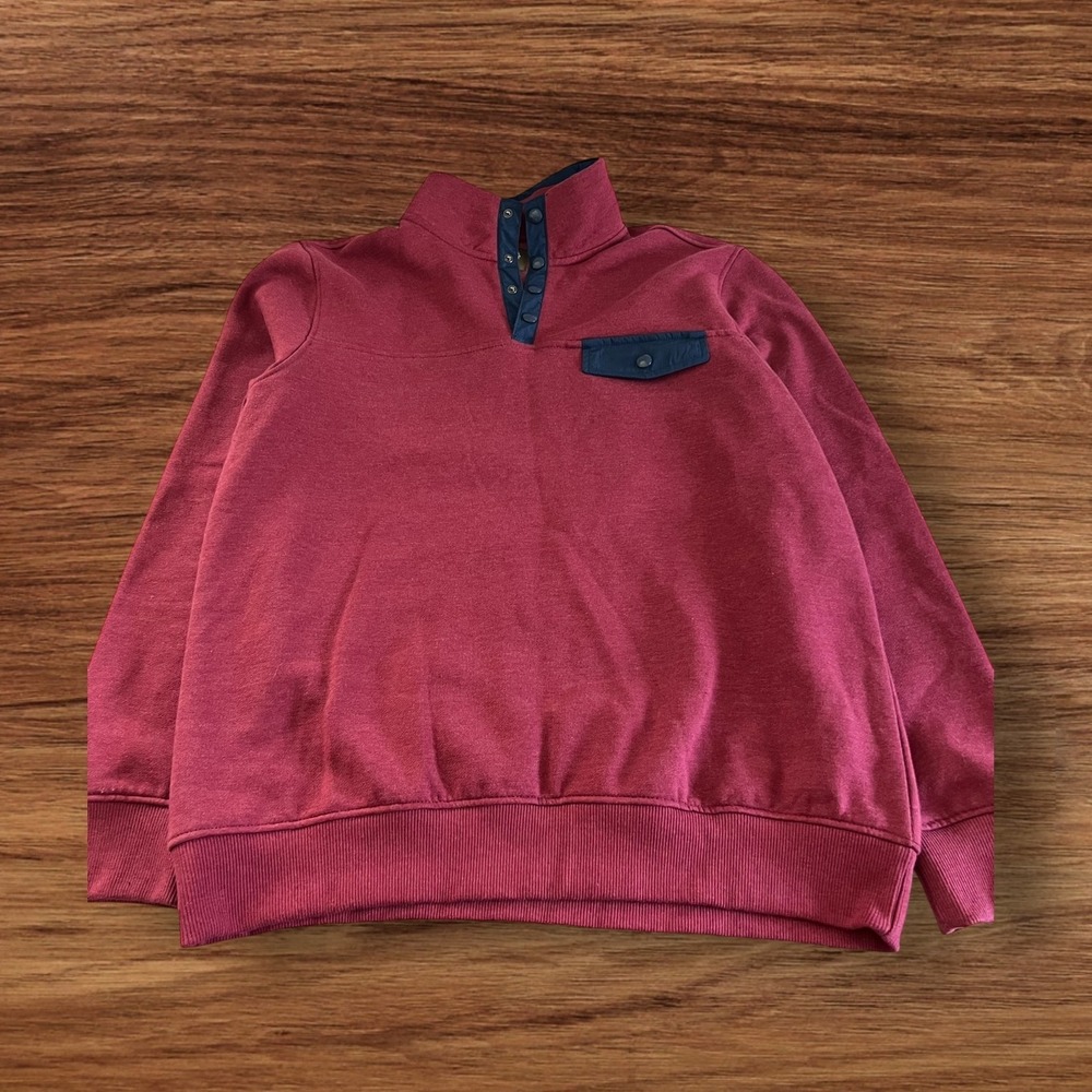 St Johns Bay Mens Outdoor Pullover Sweatshirt Burgundy Button Mock Neck L